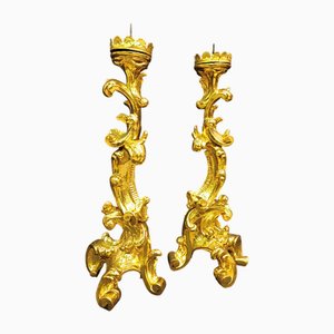 Large Baroque Giltwood Candleholders, 1700s, Set of 2