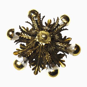 Banci Firenze Vergoldetes Metall Blumen, Blätter Kronleuchter 6 Leuchten, Unkns