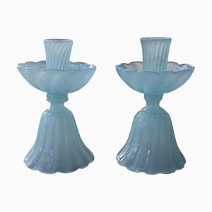 Murano Opalescent Glass Candleholders, Set of 2