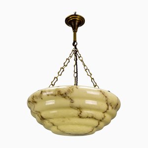 Lámpara colgante Art Déco en capas de vidrio y latón en beige amarillento y marrón, años 50