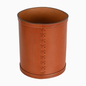 Mid-Century Italian Leather Decorative Waste Paper Basket from Nova Tecno, 1980s