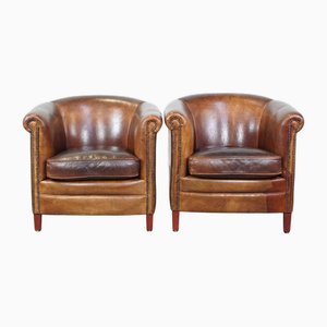 Set of Cognac-Colored Sheep Leather Club Chairs