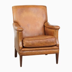 Cognac-Colored Sheep Leather Armchair