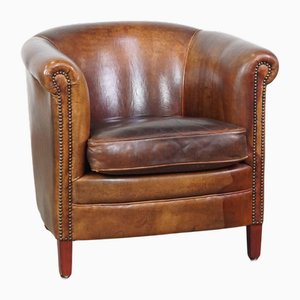 Cognac-Colored Sheep Leather Club Armchair