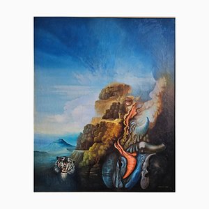 Mihailo Djokovic Tikalo, Surrealist Scene, 1983, Oil on Canvas