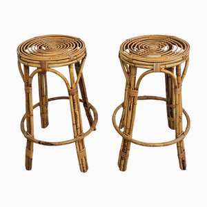 Set di sgabelli da bar Mid-Century moderni circolari in bambù, Italia, anni '60