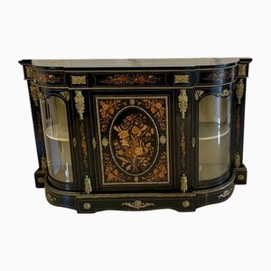 Antique Victorian Ebonised and Inlaid Floral Marquetry Credenza, 1860s
