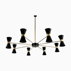 Lampada a sospensione Mid-Century in ottone nero, Italia, anni '50