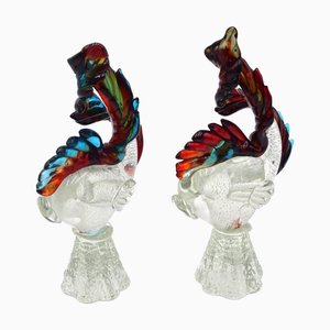Figuras de peces de cristal de Murano, años 70. Juego de 2