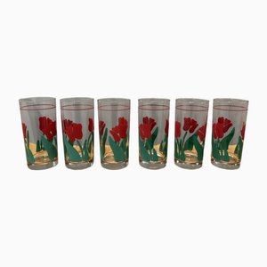 Vasos en azul y rojo, años 70. Juego de 6