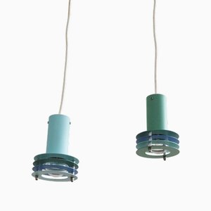 Minimalistische kleine dänische Hängelampen von Lyfa, Denmark, 1970er, 2er Set