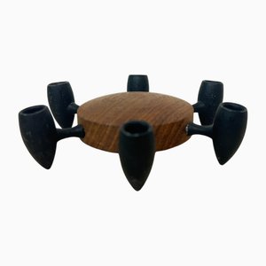 Dänischer Kerzenhalter aus Teakholz & Gusseisen von Digsmed, 1960er