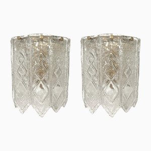 Mid-Century Italian Clear Murano Glass Wall Sconces, 1970s, Set of 2