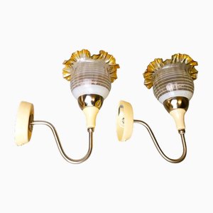 Vintage Downlight Plug-in Wall Sconces with Glass Tulip Lampshades, 1980s, Set of 2