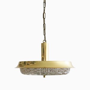 Danish Brass and Crystal Glass Pendant Lamp by Vitrika, Denmark, 1960s