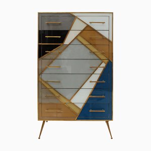 Commode en Bois et Verre Coloré, Italie, 1957