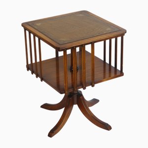 Bibliothèque Tournante Victorienne avec Cuir, Meuble de Rangement Antique