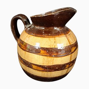 Vintage Hand-Painted Barrel-Style Clay Pitcher, 1950s