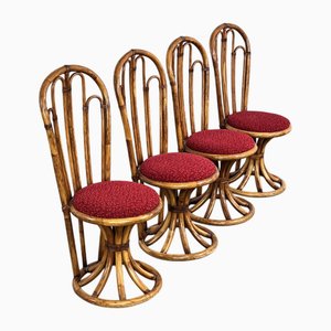 Rattan and Fabric Chairs, 1960s-1970s, Set of 4