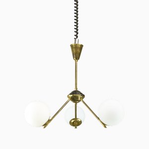 Art Deco Italian Brass and Opaline Chandelier