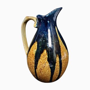 Vintage Enamel Pitcher in Blue and Brown Terracotta, 1950s