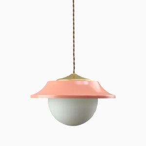 Lámpara colgante italiana Mid-Century de metal rosa y latón