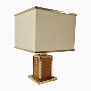Italian Acrylic Glass, Wicker and Brass Table Lamp from Christian Dior, 1970s