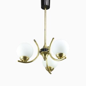 Mid-Century Italian Brass and Opaline Chandelier