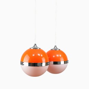 Lampes à Suspension Space Age Orange, Italie, Set de 2