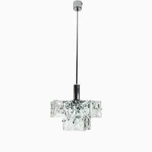 Mid-Century 2-Tier Pendant in Light Crystal Glass and Chrome with 14 Glass Prisms from Kinkeldey, 1960s