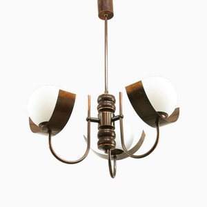 Vintage Italian Copper and Opaline Chandelier, 1970s