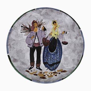 Plato grande de cerámica esmaltada de Le Brescon, Vallauris, años 70