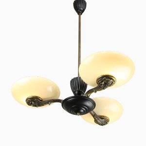 Art Deco French Brass Figural Chandelier, 1930s