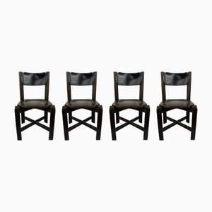 Brutalist Architectural Dining Chairs in Beech Wood, 1970s, Set of 4