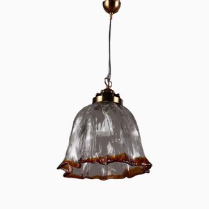 Vintage Deckenlampe aus Messing & Glas, Italien, 1980er