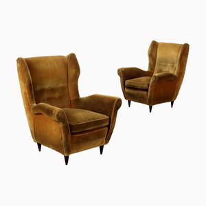 Set di poltrone Bergère vintage in velluto, anni '50