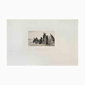 Auguste Feyen Perrin, Femmes de l'Ile de Batz Attendant la Chaloupe de Passage, Etching, 1870s