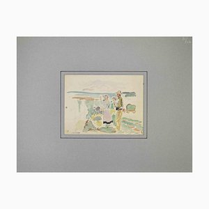 Paul Emile Colin, Farmers, Ink Drawing, Mid-20th Century