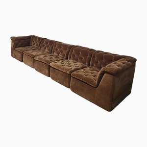 Modulares Vintage Sofa aus gepolstertem Samt in Schokoladenbraun, 1970er