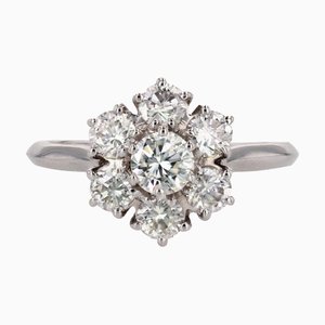French 18 Karat White Gold Flake Ring with Diamonds, 1970s