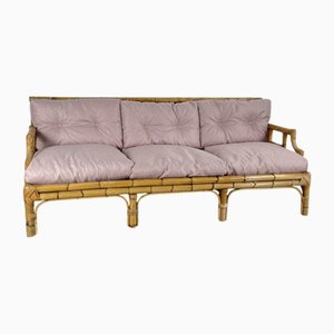 Bamboo and Cane Sofa with Pink Cushions, 1970s