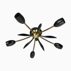 Brass Theatre Ceiling Light in the style of Stilnovo, Italy, 1950s