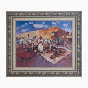 Antonio Villanueva, Moroccan Market Scene, Oil on Board