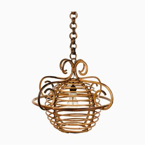 Mid-Century Kronleuchter aus Bambus & Rattan im Stil von Louis Sognot, Italien, 1960er