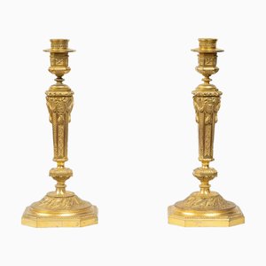 Antique Gilded Bronze Candlesticks, France, 19th Century, Set of 2