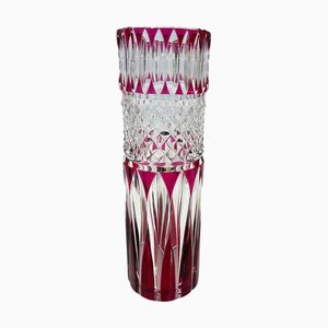 Small Red Cut-to Clear Crystal Vase from Val Saint-Lambert