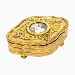 Antique Gilt Bronze Miniature Jewellery Casket, 19th Century
