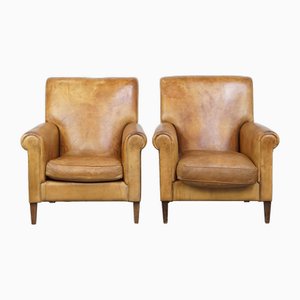 Set of Large Vintage Sheep Leather Chairs, Set of 2