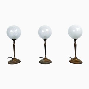 Art Nouveau Table Lights with Clouded Translucent Opaque Glass Globe Shades, 1890s