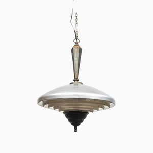 Lampada a sospensione grande a forma di mercurio in vetro trasparente e inciso, fine XIX secolo